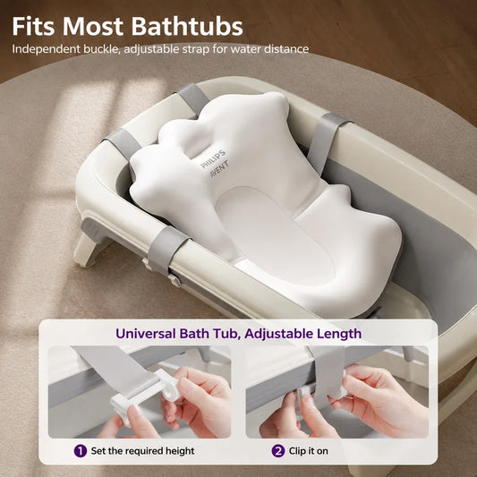 Tappetino galleggiante per il bagnetto Philips Avent, protezione della colonna vertebrale, utilizzo doppio per posizione sdraiata o seduta, antiscivolo, ad asciugatura rapida, cuscino di supporto per il bagnetto del neonato.