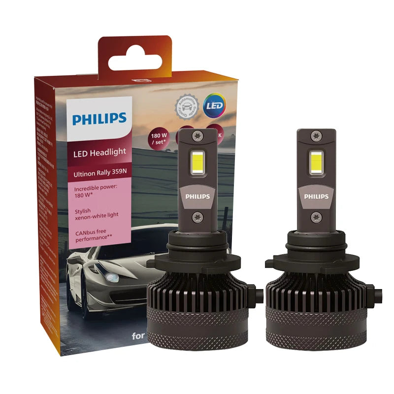 Philips LED 15000lm Ultinon Rally 3590 H4 H7 H8 H11 HB3 HB4 H19 HIR2 H1 Faro per auto 6500K Bianco Potenza massima 180W 12V 4200K U359N