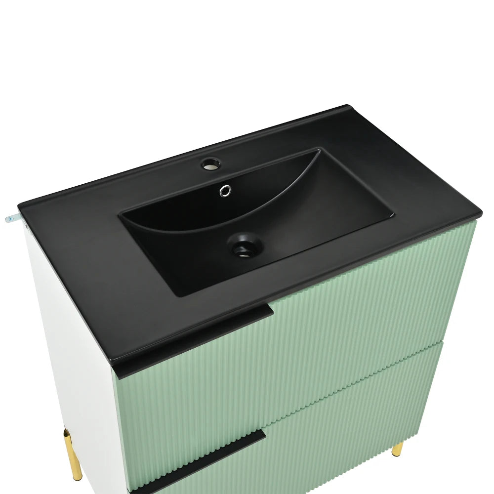 Mobiletto per lavabo da bagno con lavabo in ceramica, lavabo singolo con cassetti in MDF, organizer per mobile da bagno in piedi con lavabo