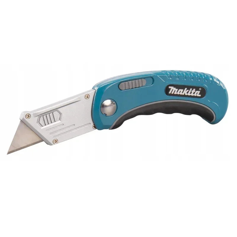 Coltello multiuso Makita con lame a scatto, caricamento facile, lame extra retrattili, impugnatura comoda in gomma, strumento manuale combinato completo