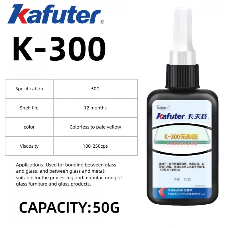 Kafuter K300 K302 K303 K306 Colla Acrilica UV per Vetro, Metallo, Plastica ABS - Adesivo Trasparente ad Alta Tenuta