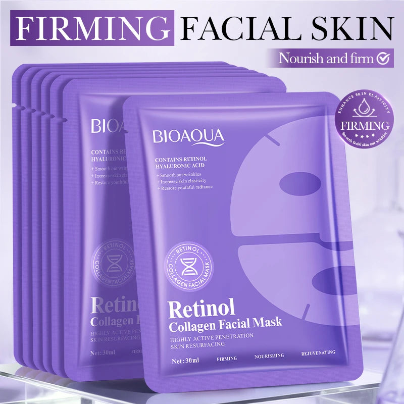 5 pz BIOAQUA Retinolo Collagene Anti-Rughe Maschere Per Il Viso Idratante Sbiancamento Anti-Aging Maschera Per Il Viso Maschere Al Collagene Cura Della Pelle