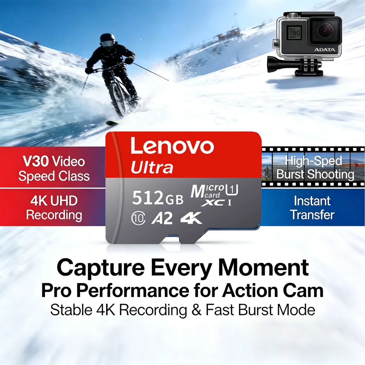 Scheda di memoria Micro SD Lenovo ad alta velocità, disponibile nelle seguenti capacità: 1 TB, 128 GB, 256 GB, 512 GB, compatibile con video 4K Full HD, telefoni, GoPro, droni e action cam.