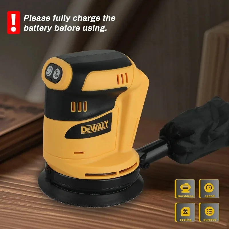 Levigatrice orbitale DEWALT per impieghi gravosi, velocità variabile e sistema di raccolta polvere, strumento ideale per officine e cantieri per la lucidatura del legno