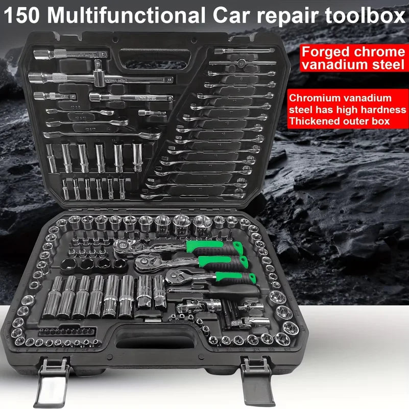 Set di 150/46 pezzi per la riparazione meccanica di auto, multifunzionale con set di chiavi a bussola, chiavi e cricchetti, kit per riparazione auto, set di attrezzi meccanici.