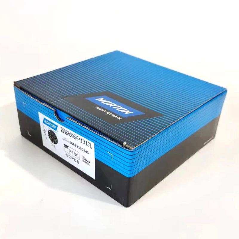 NORTON Carta Abrasiva Americana Blu 150mm con Fondo in Velluto Autoadesivo per Levigatura a Secco, Rotonda, 31 Fori, 6 Pollici per Settore Automobilistico