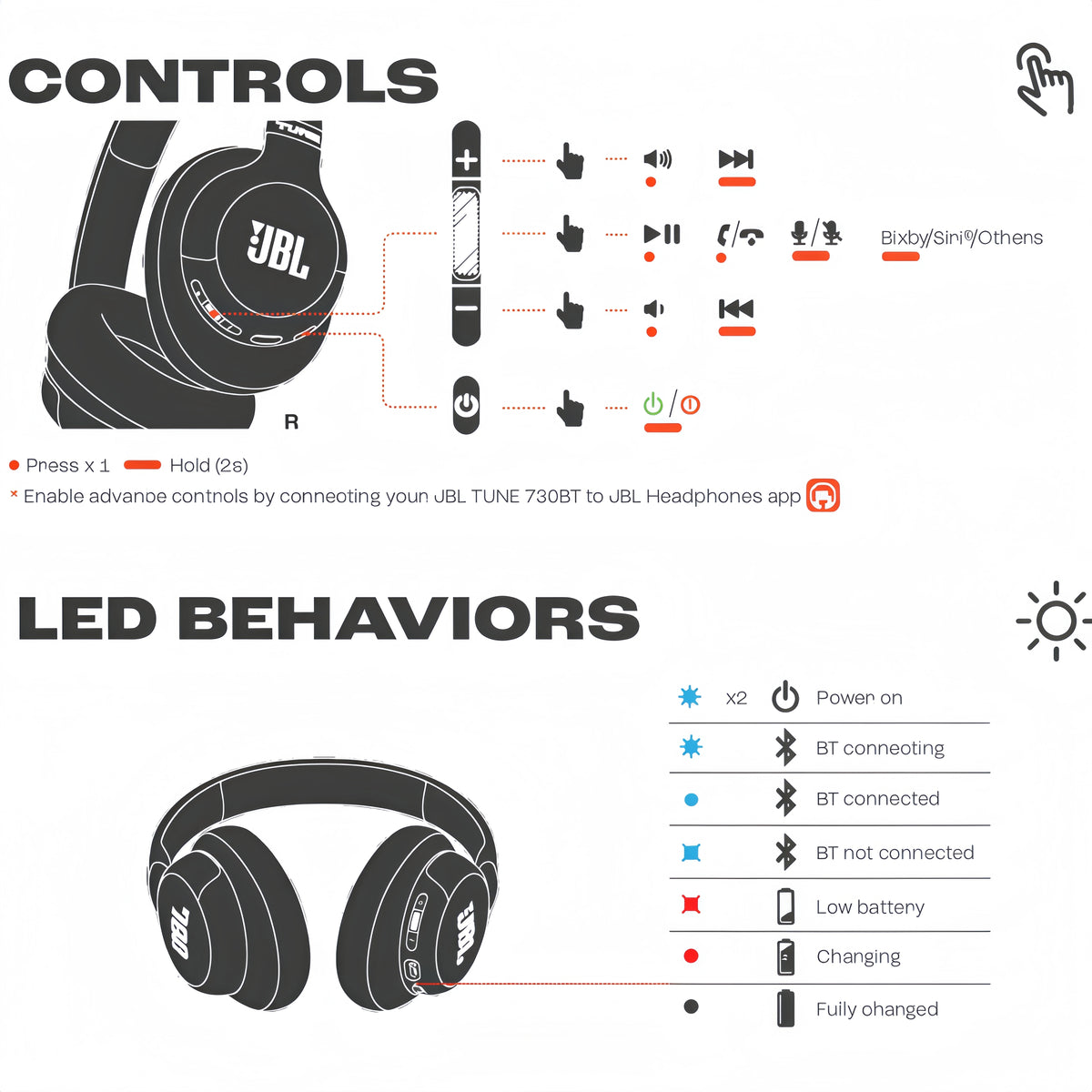 Cuffie wireless JBL Tune 730BT, dotate di tecnologia avanzata di cancellazione del rumore, leggere, pieghevoli, cuffie Bluetooth.