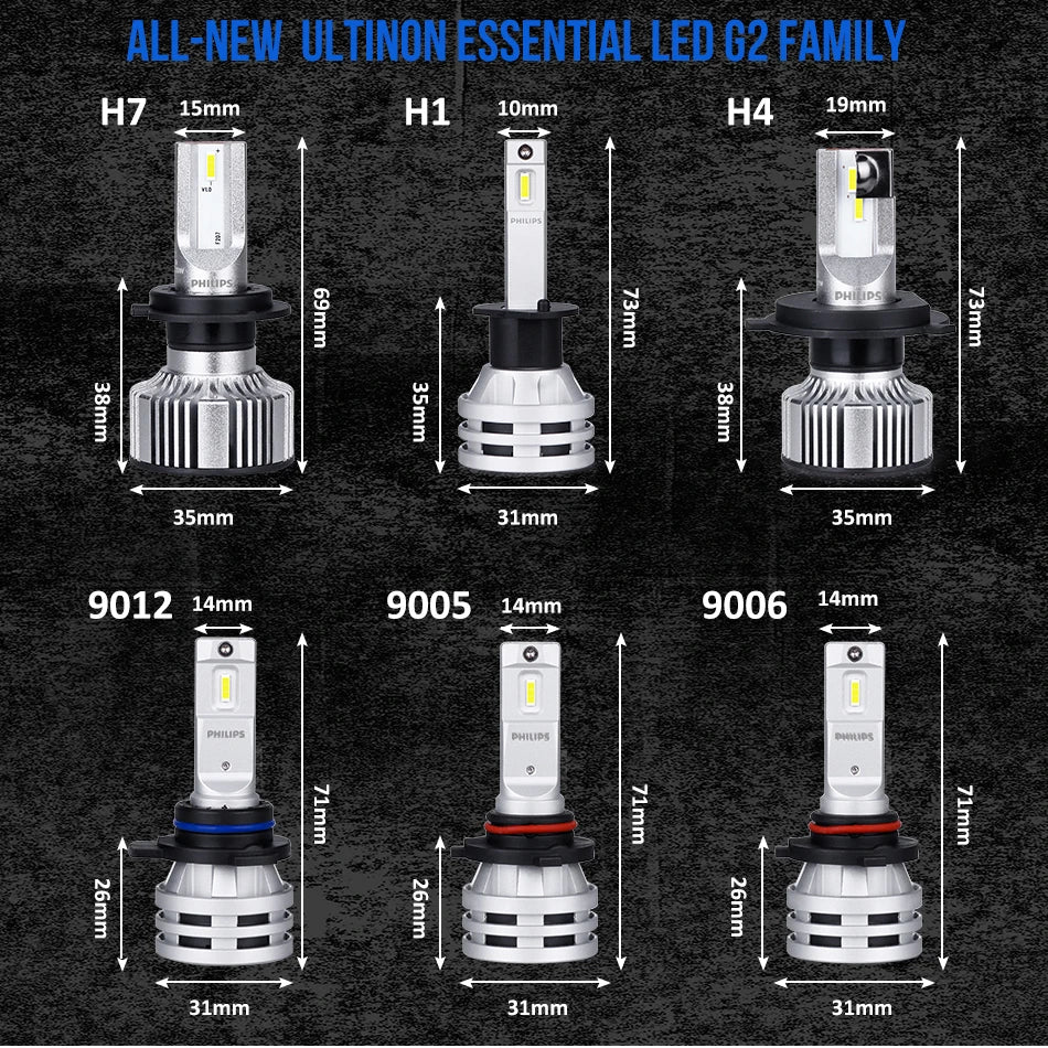 Philips H7 Faro principale Ultinon Essential G2 H1 H4 H11 H8 H9 9005 HB3 9006 HB4 9012 HIR2 Fendinebbia Lampada automatica 6000K 12V 24V 2PCS