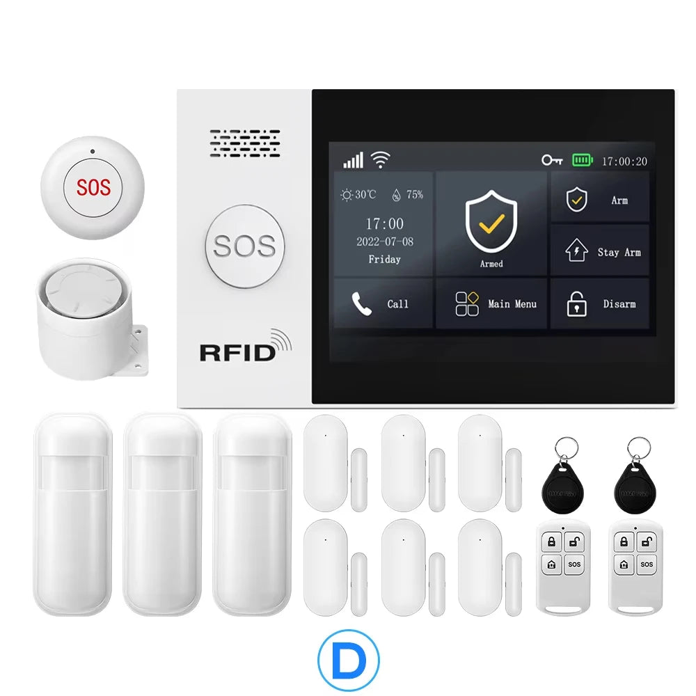 Allarme GSM WiFi compatibile con l'app Tuya Smart Life, rilevatore di intrusioni wireless per casa, garage, ufficio, negozio, protezione con avvisi in tempo reale.
