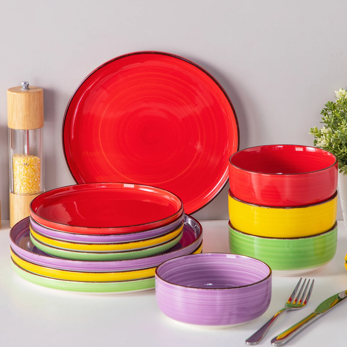 Vancasso 12/18/24 pezzi set di piatti in ceramica modello di spirali dipinti a mano di colore misto 4/6 pezzi piatti piani/dessert/cucina/piatti da zuppa