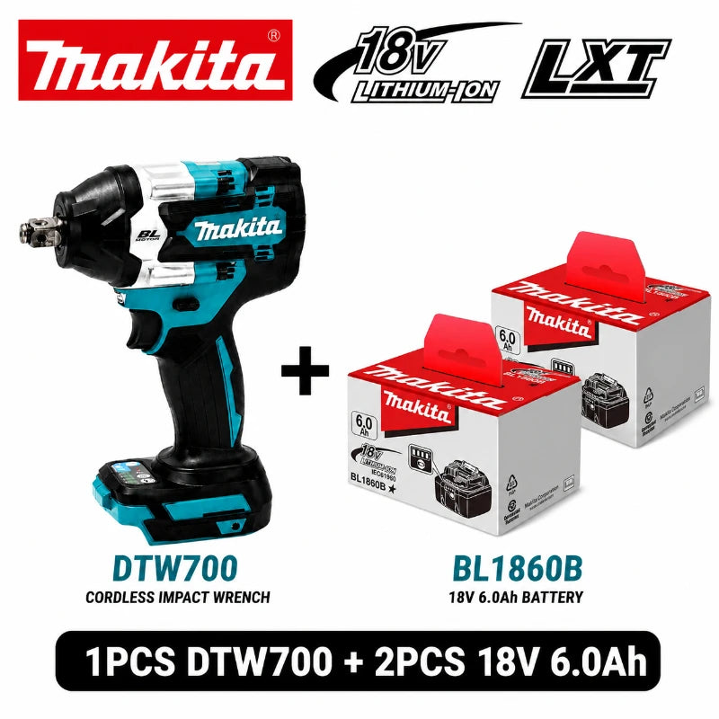 Avvitatore a impulsi Makita DTW700 18V senza fili, brushless, 700 Nm, professionale, con attacco quadrato da 1/2 pollice, velocità variabile, Auto-Stop, compatibile con batterie Makita LXT BL1830 BL1840 BL1850 BL1860B - Maga