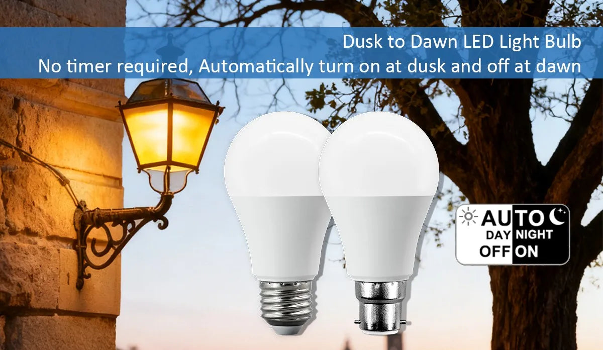 Confezione da 2 Lampadine LED Intelligenti con Sensore E27 B22, Luce Bianca dal Tramonto all'Alba, AC100-240V 1000LM 10W per Portico, Corridoio, Esterni, Garage