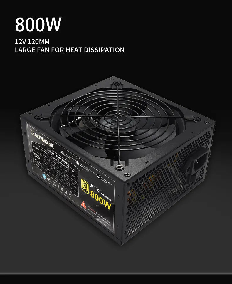 Alimentatore PC ATX Completamente Modulare da 800W, PSU Gaming 80 Plus Gold, Ventola a Bassa Rumorosità da 130mm, Circuiti di Protezione PFC Attivo per Doppia CPU, 110‑230V