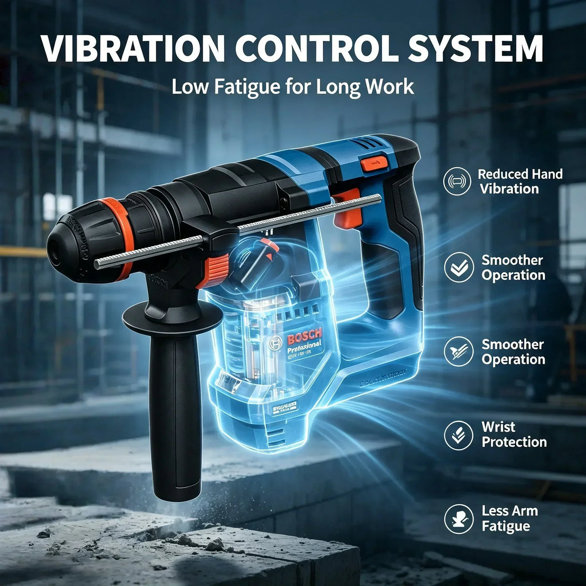 Bosch 18V-18 X Trapano Tassellatore Rotativo a Batteria Leggero Brushless 2-in-1 per Calcestruzzo