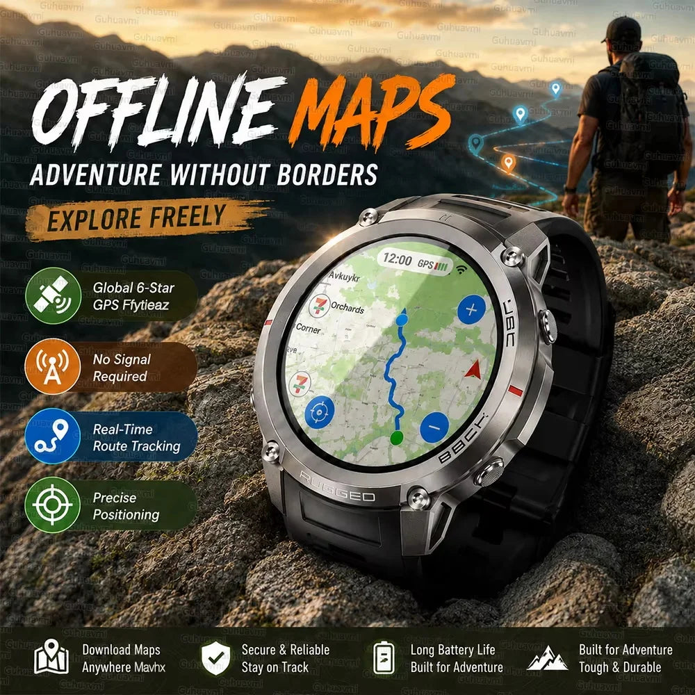 2026 NUOVO Smartwatch con Mappe Offline per Uomo, Display AMOLED HD da 1,43 Pollici, GPS Esterno Integrato, Bussola, Altimetro, Impermeabile 5ATM, Orologio Sportivo per Nuoto, Ciclismo e Corsa