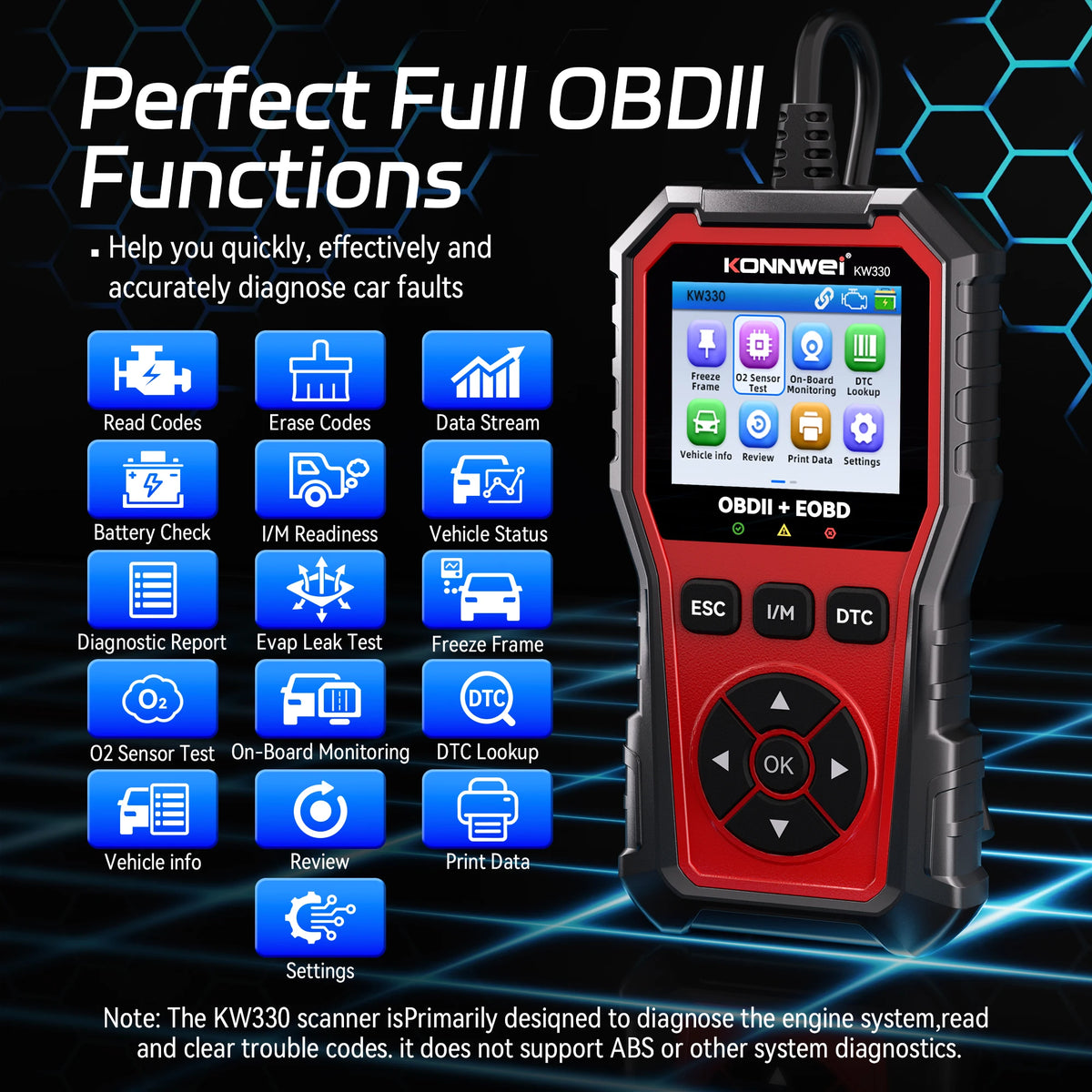 2026 KONNWEI KW330 Auto OBD2 Scanner di guasti Test della batteria del motore Codice di guasto Trasparente Dati in tempo reale Strumento di ispezione OBD professionale