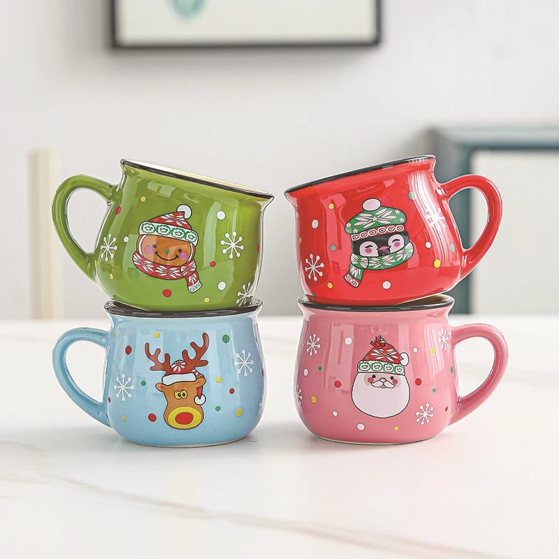 Nuovo 4/1PC Kawaii Natale Tazze Tazze di Ceramica Babbo Natale Alce Figurine Regalo Creativo Per Ufficio Casa Latte Caffè Tazza di Tè Coppie
