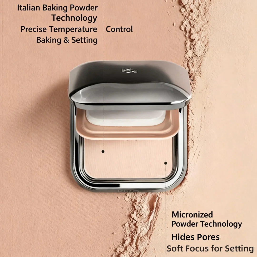 Fondotinta in Polvere Wet & Dry KIKO, Opacizzante e Controllo del Sebo, Polvere Fissante per il Viso a Lunga Durata, Correttore Compatto con Specchio e Spugnetta CR15 CR20