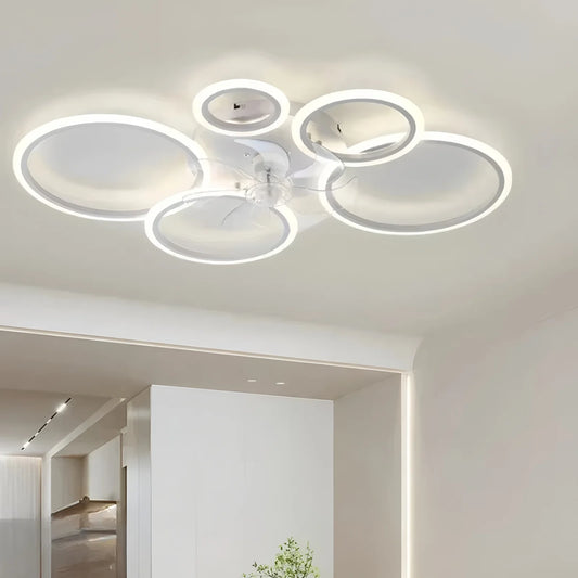 Ventilatore da Soffitto Minimalista con Luce ad Anello, Silenzioso, Decorativo, con Telecomando, 6 Velocità, Ventilatore Elettrico con Illuminazione