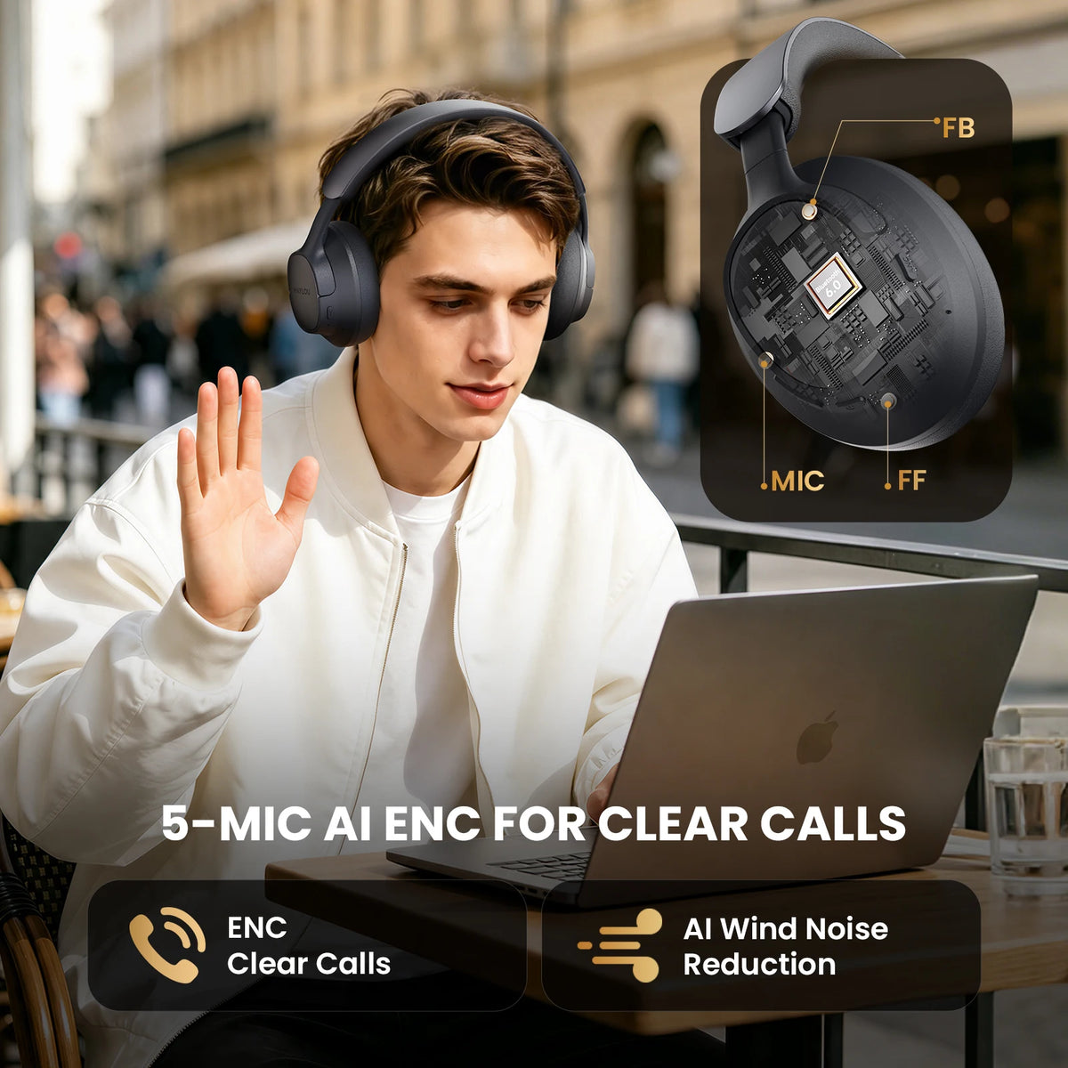 HAYLOU FlowLoop S33 Cuffie Wireless Over-Ear Bluetooth con Cancellazione Attiva del Rumore 45dB, Hi-Res LDAC, 100h di Autonomia