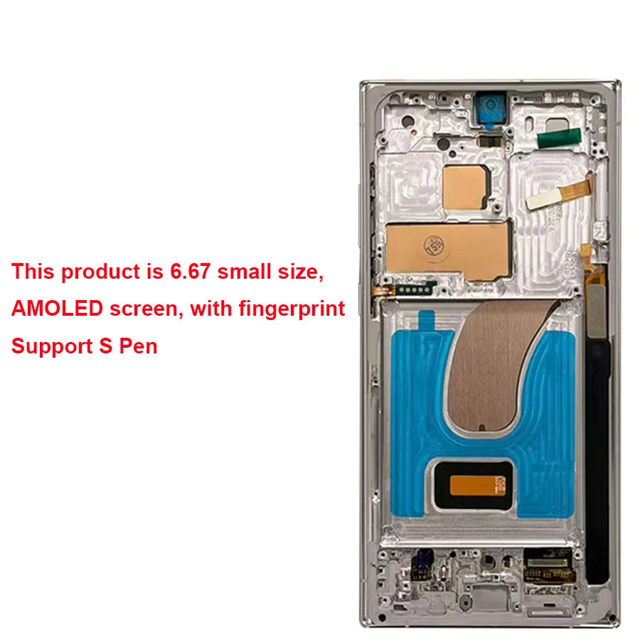 Schermo AMOLED da 6,67'' per Samsung Galaxy S23 Ultra, display LCD touch con cornice, sostituzione display, supporto S Pen, impronta digitale