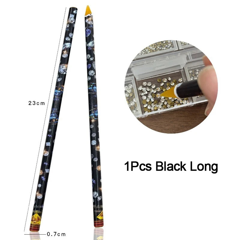 Matita per Nail Art, Strumento per la Raccolta di Strass, Utensile di Presa Senza Contatto, Matita Autoadesiva per Cristalli e Cera per Decorazioni Fai-da-Te per Manicure
