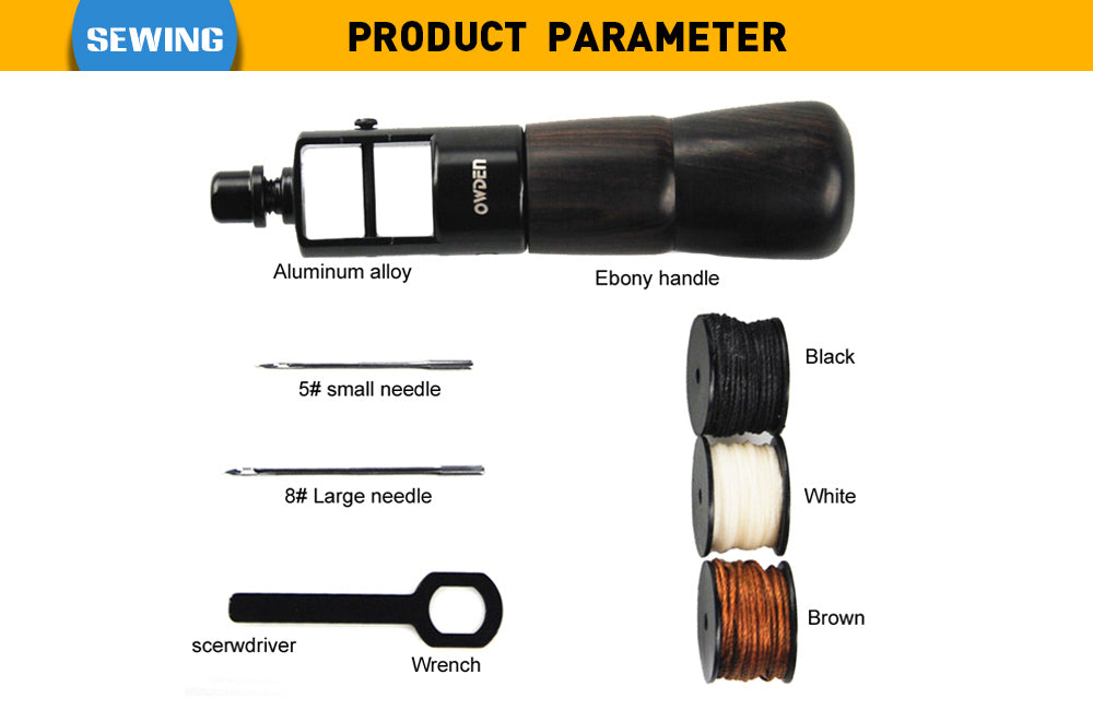 OWDEN Strumento per punteruolo per cucire in pelle con filo per cucire e ago Strumenti per calzolaio Strumento per punteruolo per punture Kit per cucito in pelle con cuciture veloci