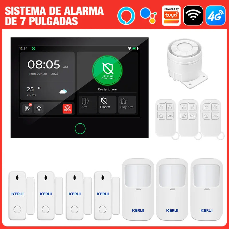 Sistema di Allarme ES Delivery Kerui con Schermo Touch da 7 Pollici, 4G+WiFi, Allarme Domestico ASK/FSK 433MHZ, Antifurto Compatibile con Tuya G70