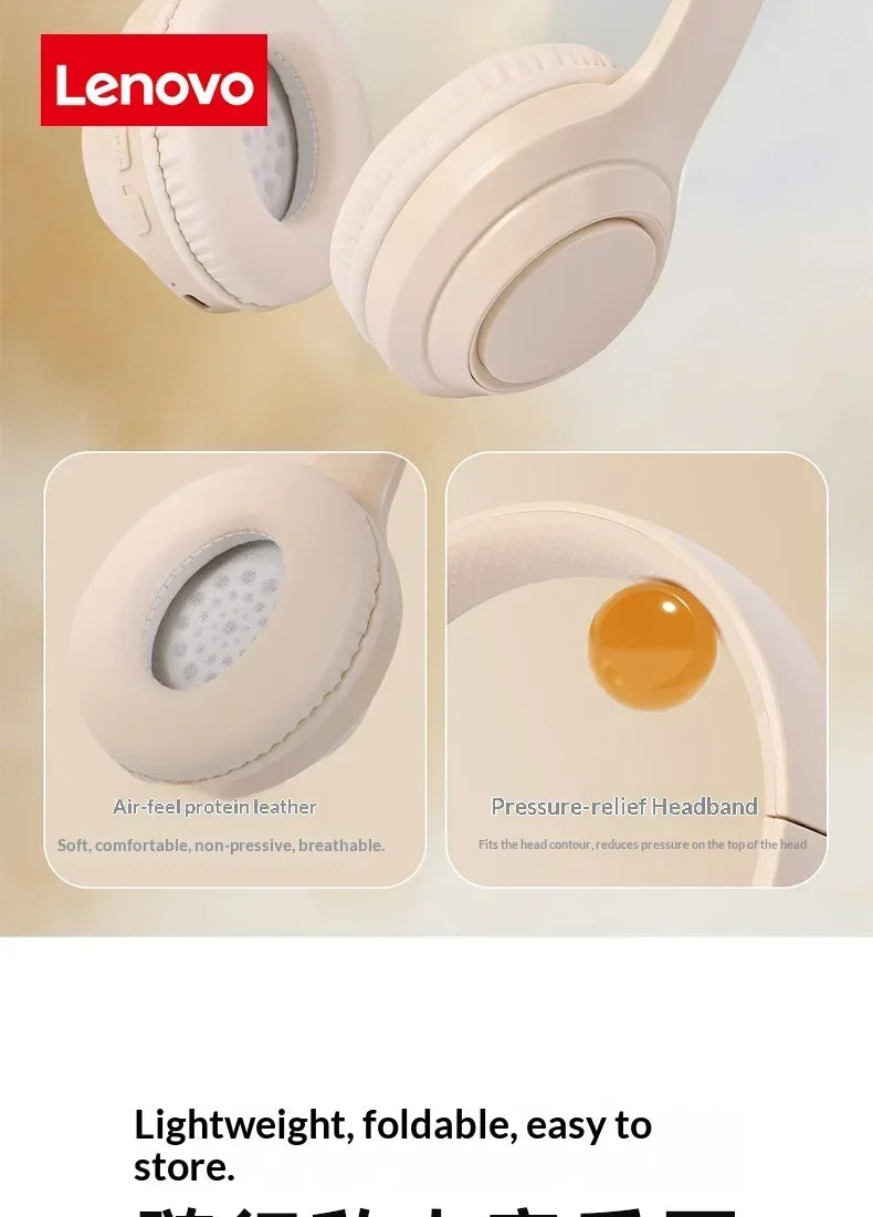 Cuffie wireless originali Lenovo, auricolari Bluetooth 5.0 over-ear, cuffie pieghevoli per sport e gaming, auricolari Bluetooth.