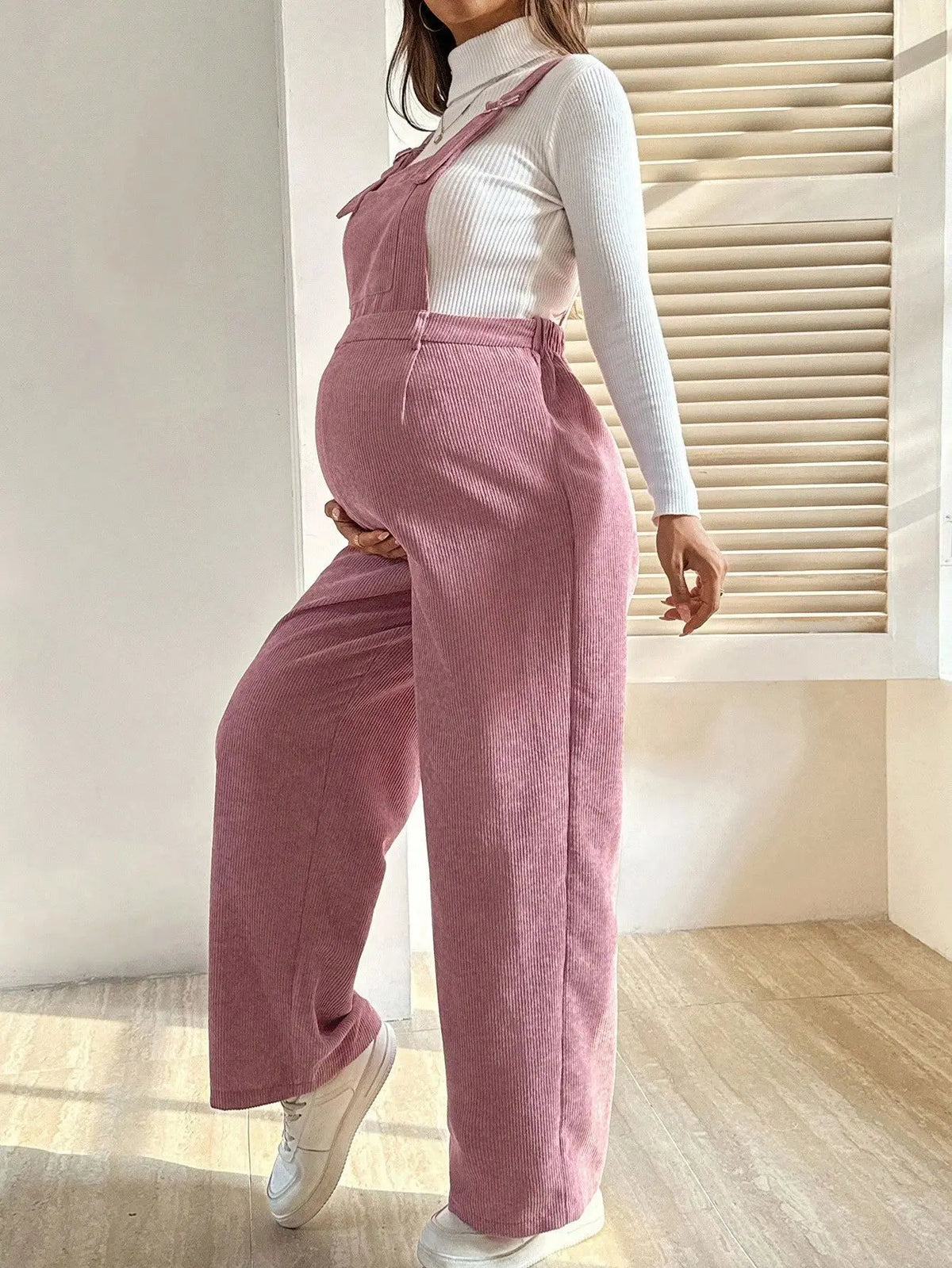 Tuta in Velluto a Coste per Donne in Gravidanza, con Bretelle Regolabili e Gamba Larga, Abbigliamento Casual Primaverile e Autunnale per la Gravidanza