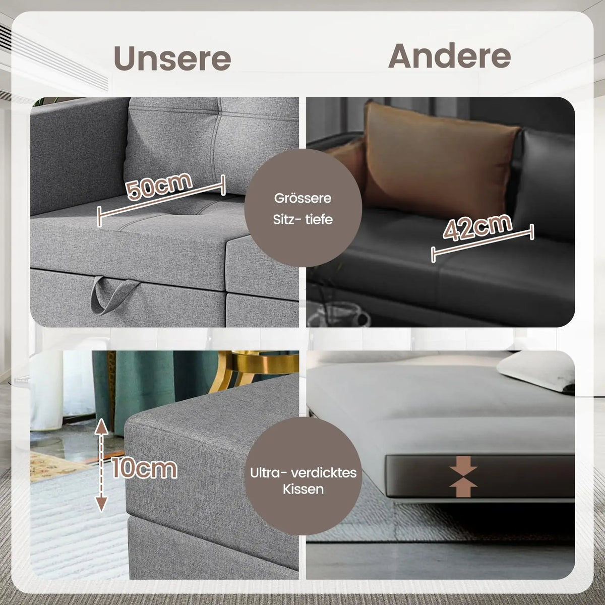 Divano componibile con spazio contenitore, chaise longue trasformabile per soggiorno e camera da letto