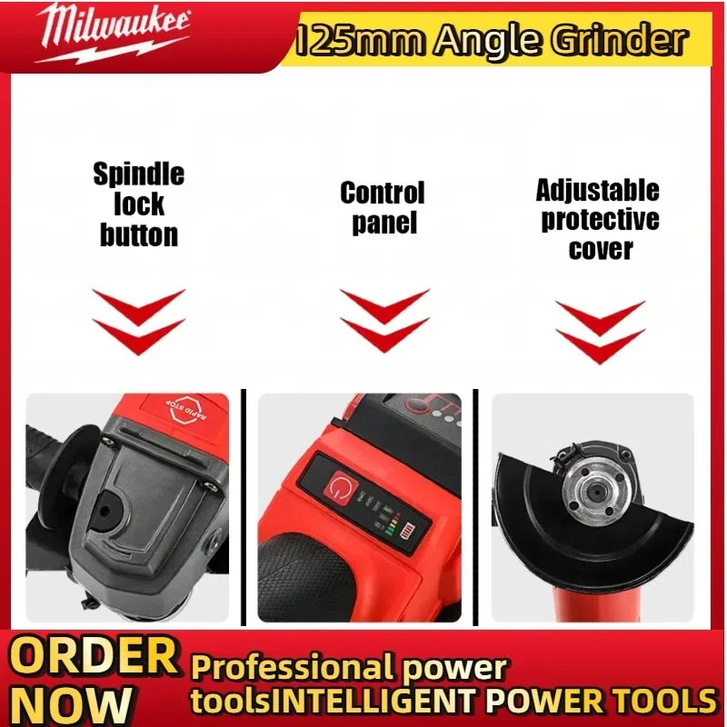 Smerigliatrice Angolare Milwaukee 125mm, Macchina per Lucidatura e Taglio, Interruttore a Leva Senza Blocco, Utensili Elettrici a Batteria