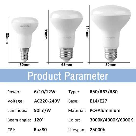 2 pezzi Lampadine LED E27 E14 per bagno R50 R63 R80 220V 10W senza sfarfallio luce calda 3000K 6000K per casa soggiorno illuminazione interna