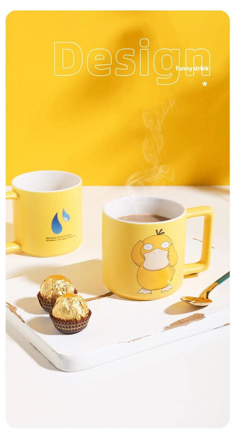 SHUNXIANG Pokémon Licenza Psyduck Tazza 350ml Cartoon Tazza di Ceramica Colazione Latte Tazza di Caffè Autentico Anime Bicchieri Tazze di Acqua