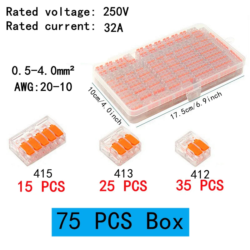 Terminali plug-in rapidi di tipo universale arancione da 10-75 pezzi, connettori per apparecchiature elettriche, terminali per connettori per cavi, 250 V/32 A
