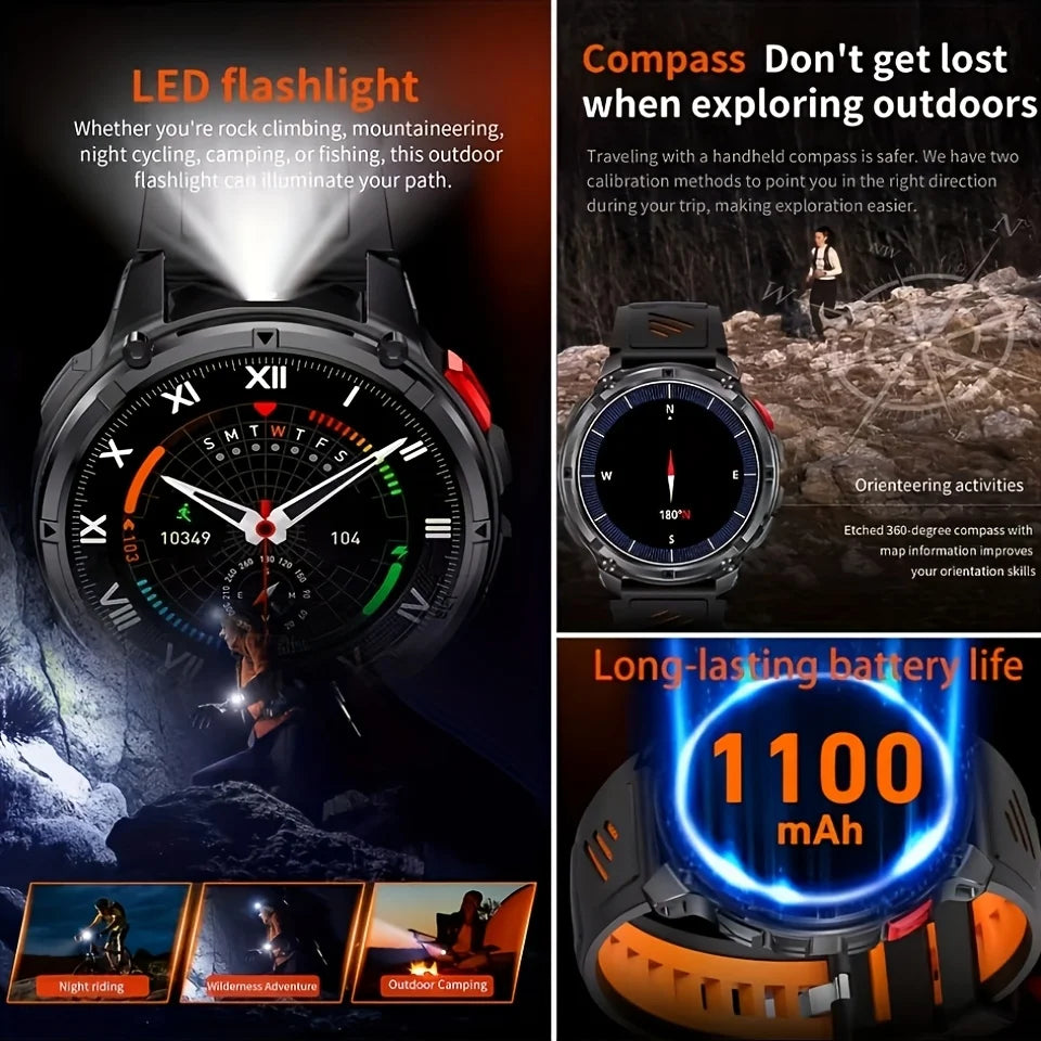 Nuovo Smartwatch T-REX3 Ultra con Batteria da 1100mAh, Impermeabile 10ATM, GPS, Bussola, Torcia, Display AMOLED HD da 1.7'', Chiamate, Orologio Sportivo Intelligente per Uomo
