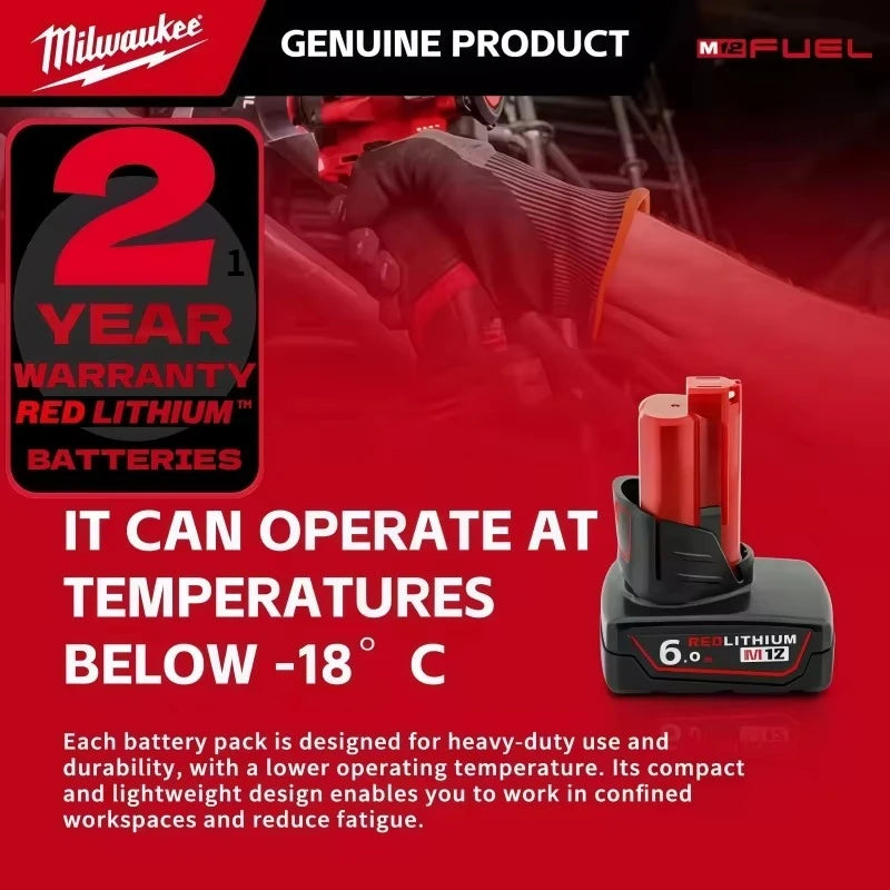 Batteria di ricambio Milwaukee 12V per 6.0Ah XC 48-11-2412 48-11-2440, compatibile con M12 Fuel MLW2553-20 2462-20