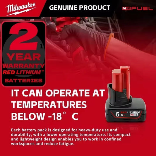 Batteria di ricambio Milwaukee 12V per 6.0Ah XC 48-11-2412 48-11-2440, compatibile con M12 Fuel MLW2553-20 2462-20