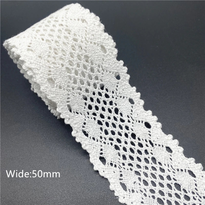 10mm-50mm 2 metri di nastro di pizzo di cotone 100% bianco per abbigliamento tessuto da cucito rifiniture in cotone all'uncinetto nastro di pizzo accessori fatti a mano