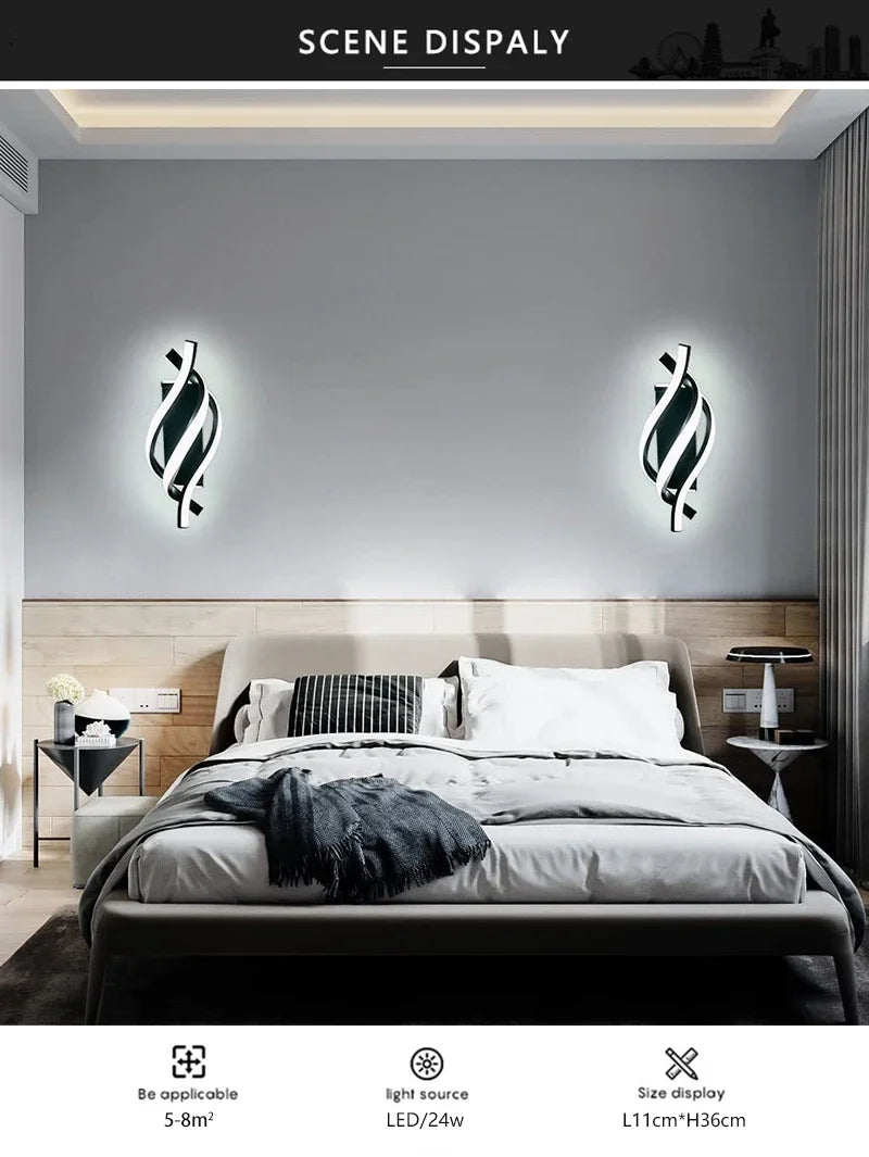 Lampada da parete moderna a LED Linea domestica Decorazione Lampada da parete Soggiorno Sfondo Muro Camera da letto Testiera Illuminazione bianca nera Lustro