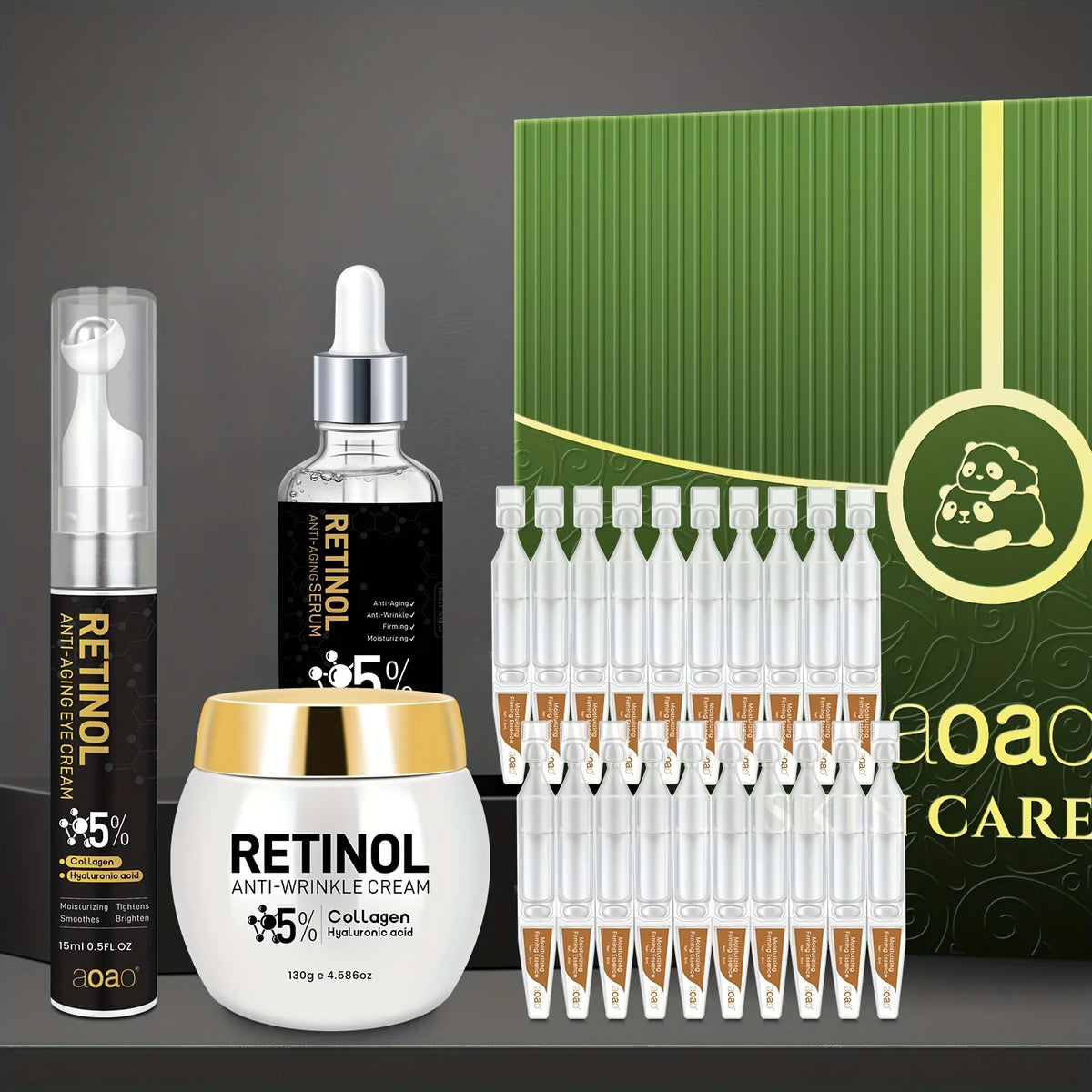 Set regalo da 23 pezzi per uomo con retinolo, idratazione profonda e anti-rughe, adatto per pelli secche e ruvide. Emulsione viso beige chiaro con una texture cremosa, perfetta come regalo di Natale. Trattamento anti-età che