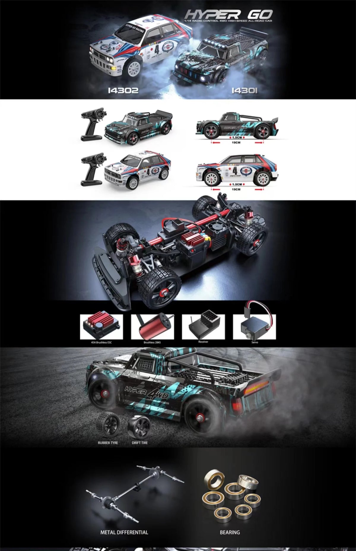MJX Hyper Go 14301/14302/14303 Auto RC brushless 2.4G 1/14 Telecomando 4WD ad alta velocità Fuoristrada ESC Veicolo Drift Giocattoli per ragazzi