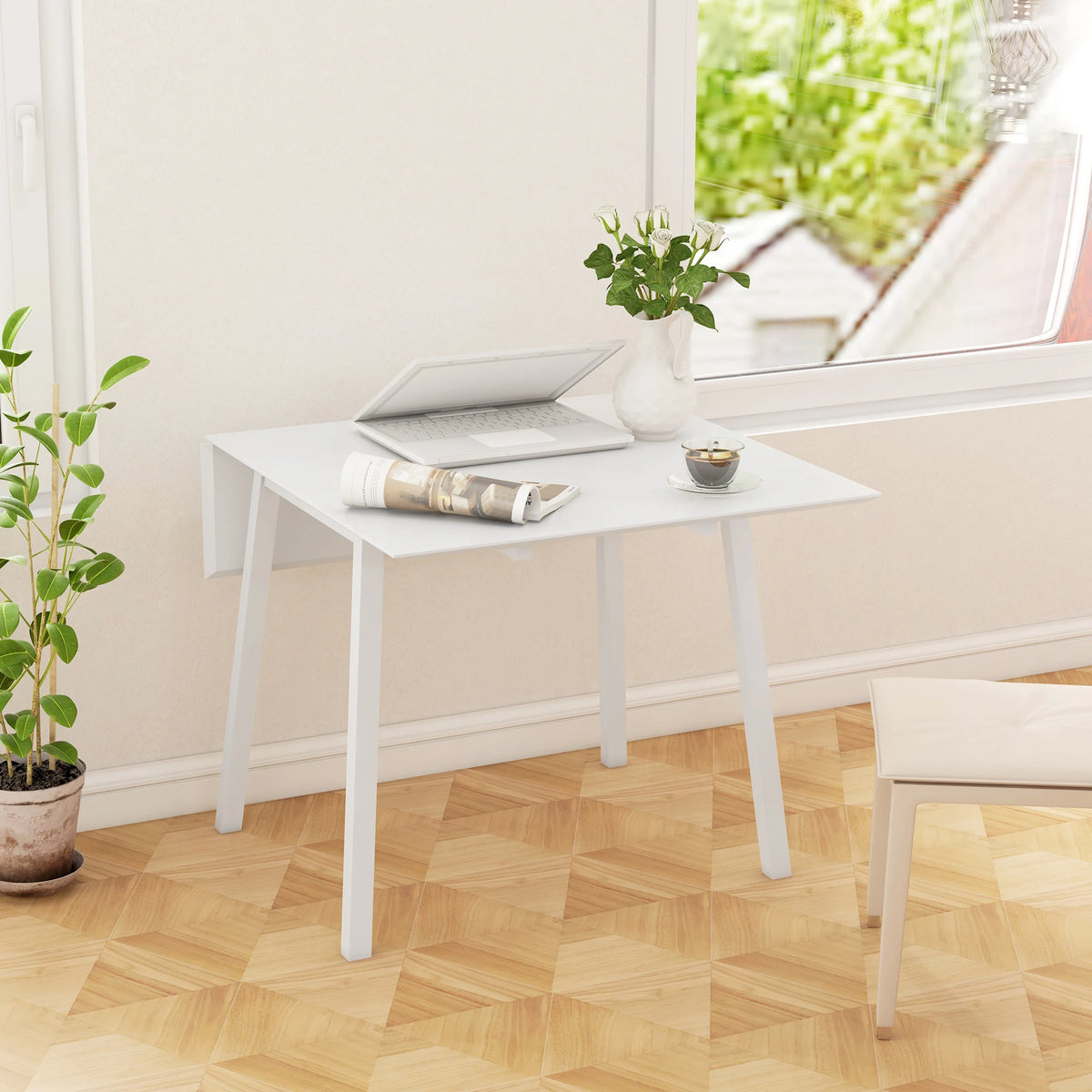 Tavolo da Pranzo Pieghevole, Tavolo da Cucina, 2 Superfici Pieghevoli, 110 X 86 X 75 Cm, Bianco