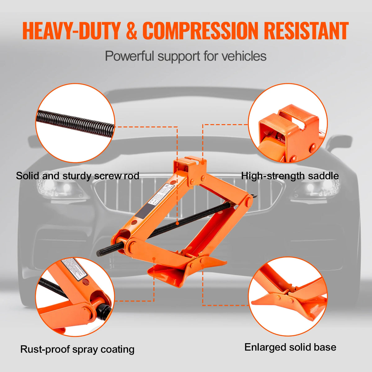 SucceBuy Scissor Jack 2.5 Ton Scissor Car Jack 3.7 "-17.1" Gamma di sollevamento Scissor Lift Jack Portatile Pneumatico per Auto Camion SUV