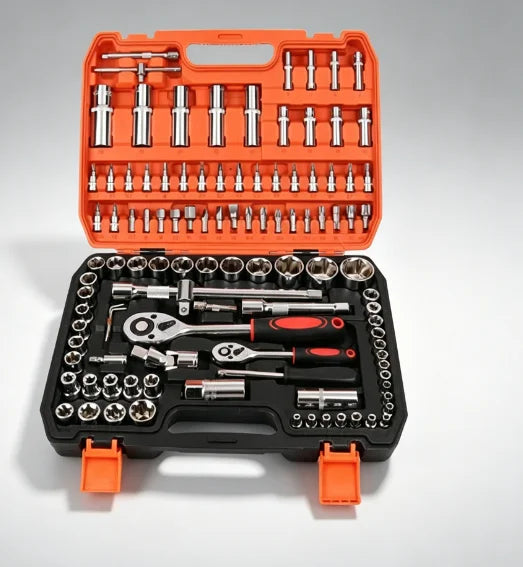 Set di chiavi a bussola da 108 pezzi, kit di chiavi a cricchetto da 1/4" 3/8" 1/2", set di attrezzi per riparazione auto e manutenzione domestica con custodia