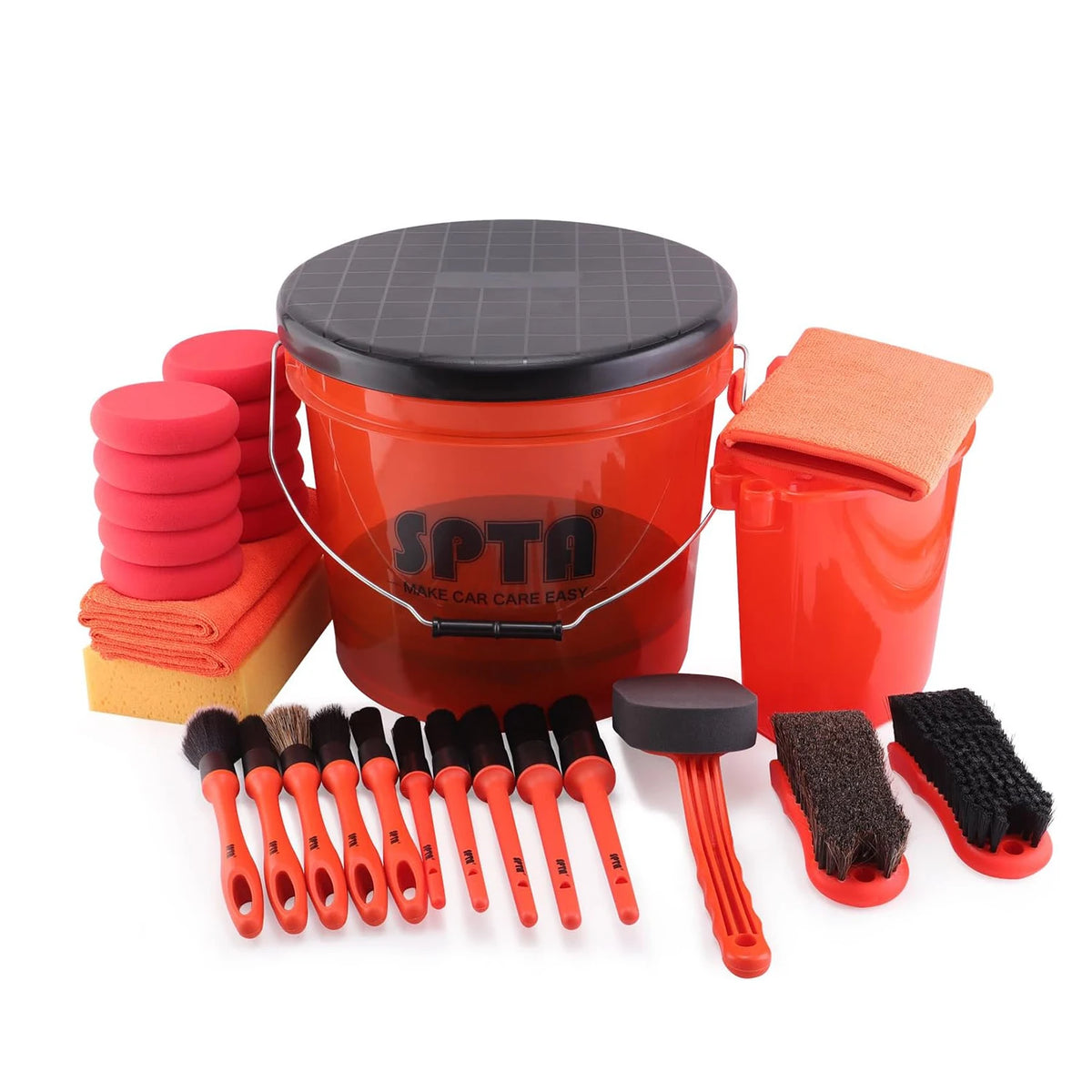 SPTA Set da 31 Pezzi per Lavaggio Auto con Secchio da 15L, Guanto Filtrante, Spugne, Asciugamani, Spazzole per Dettagli Pneumatici, Strumenti per Pulizia Interna ed Esterna