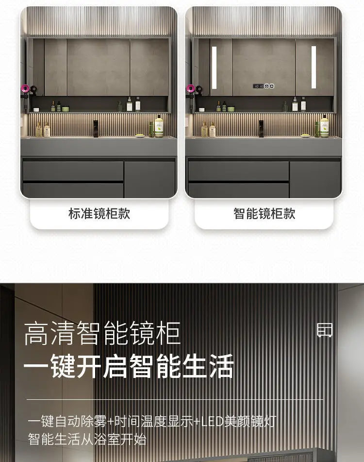 Combinazione di mobile lavabo e specchio da bagno in nano-roccia di lusso leggero