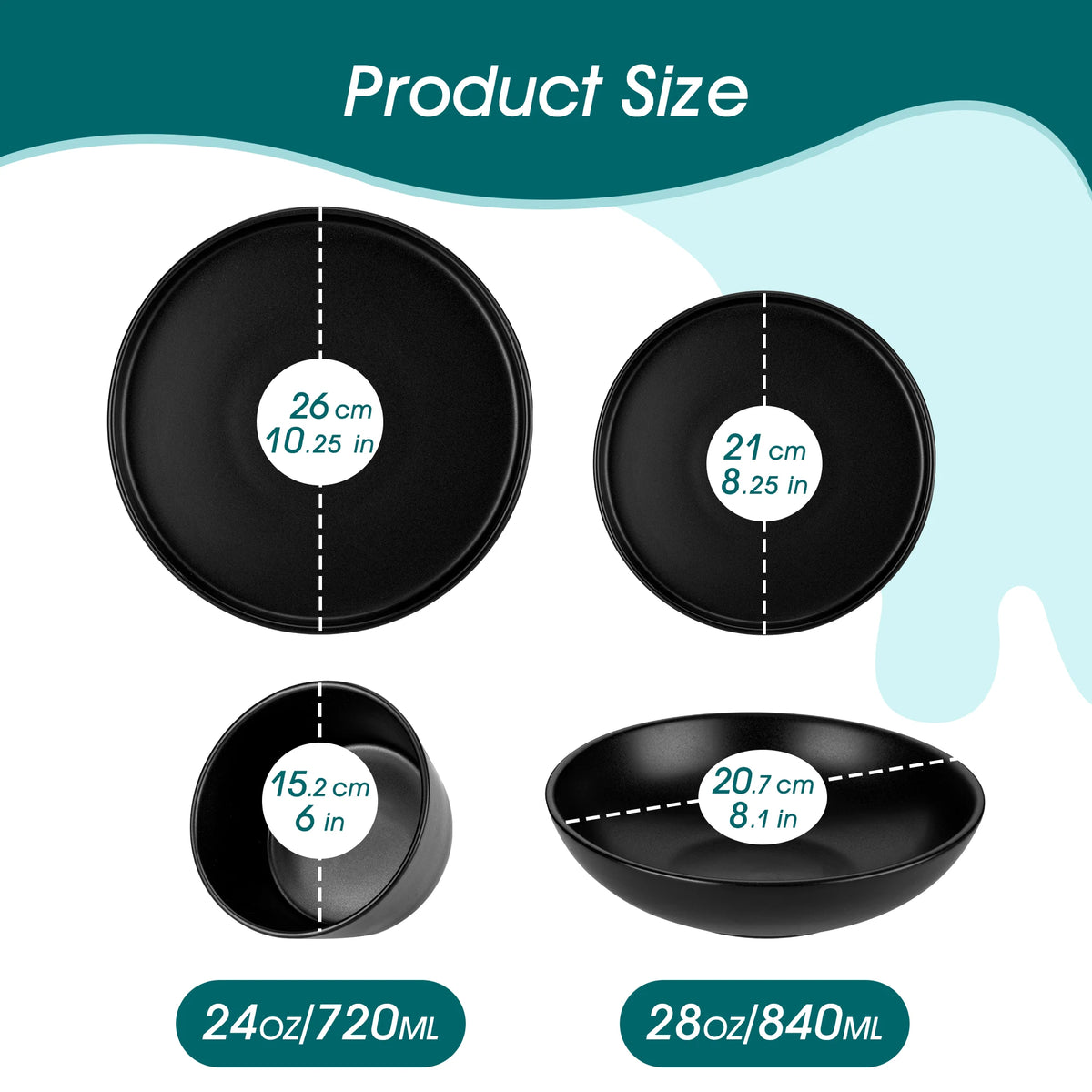 Set di piatti in ceramica PLAYB, 18/24 pezzi, con smalto reattivo, set di stoviglie in gres, comprensivo di 6 piatti da portata, 1 piatto da dessert e 1 ciotola per cereali.