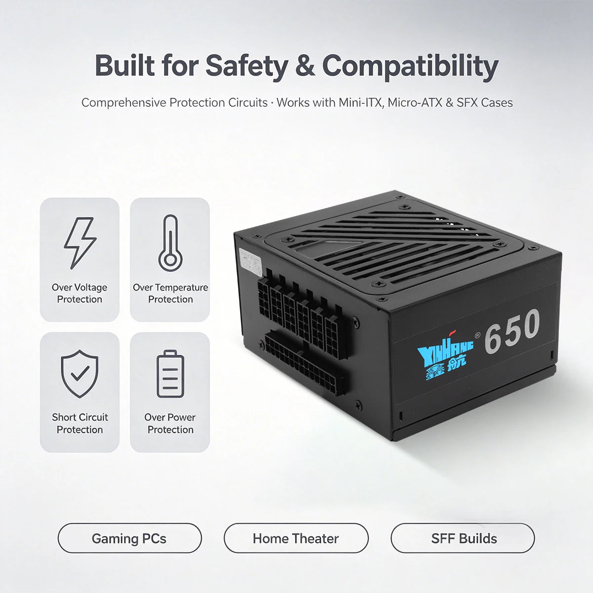 Alimentatore Max 650W SFX Mini ITX Completamente Modulare per Computer 110V~240V 8CM Controllo Intelligente della Temperatura Ventola Silenziosa