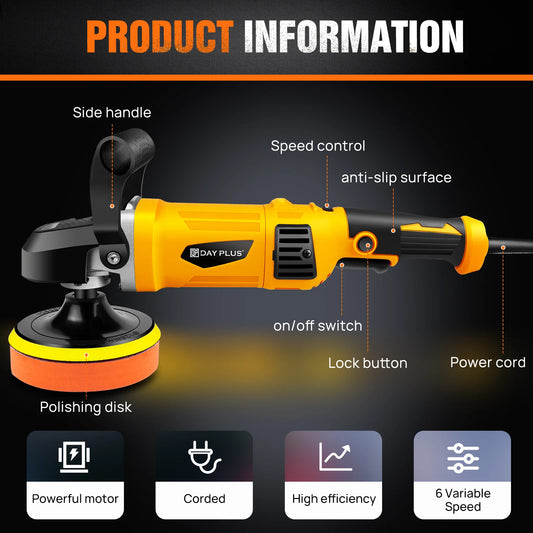 Lucidatrice e Levigatrice per Auto da 1400W, Macchina Lucidatrice Elettrica per Auto con 6 Velocità Variabili 800-3500RPM, Lucidatrice e Ceratrice da 150-180mm, 30 Accessori per Levigatura/Lucidatura/Ceratura/Sigillatura Aut